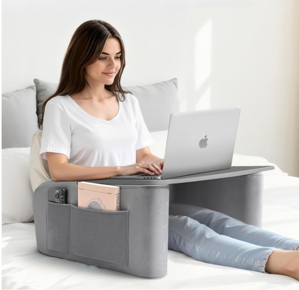 Reading Pillow Gaming Lap Desk Ergonomic Arm Rest Gray Large Open Box